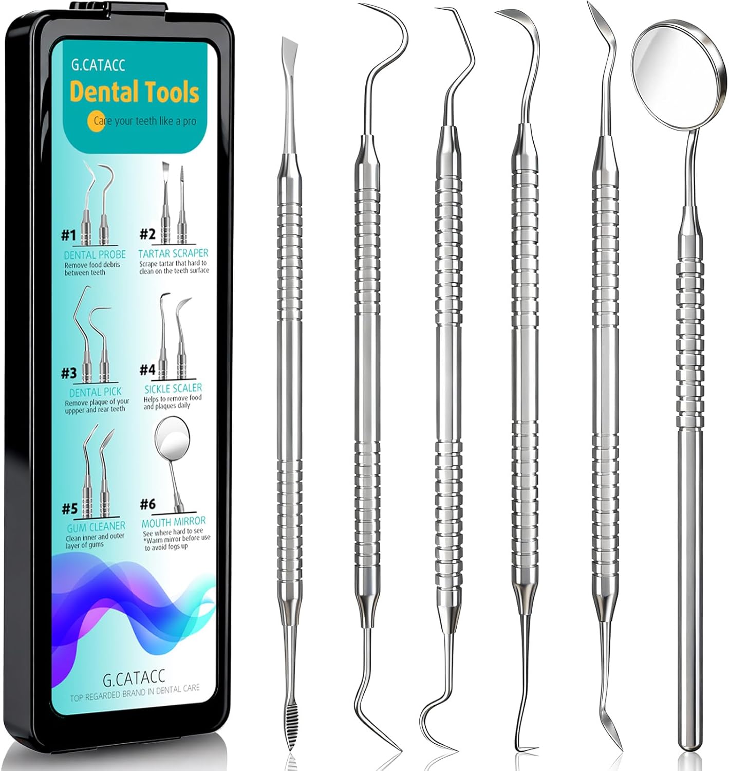 Dental Tools, Dental Pick for Teeth Cleaning, Stainless Steel Hygiene Kit with Tooth Scraper Plaque Tartar Remover - with Case