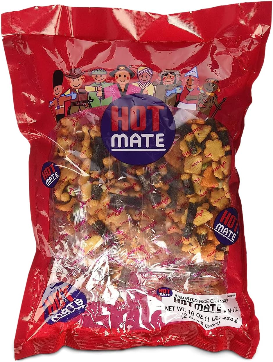 Shirakiku Hot Mate Japanese Rice Cracker | Oriental Asian Arare Rice Crackers with Glutinous Rice, Wasabi Green Peas, and Soy Sauce | Mixed Flavor, 16 oz. (Pack of 1)