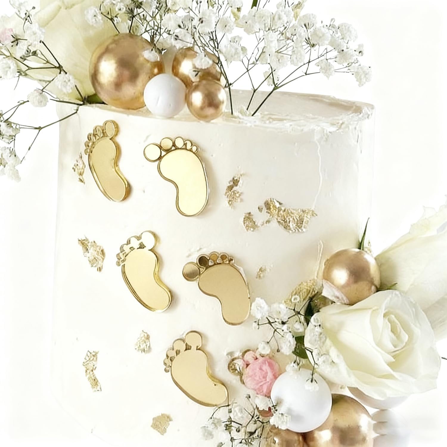 3 Pairs Baby Feet Cake Decoration, Gold Acrylic Welcome Baby Feet Cake Topper for Baby Shower Gender Reveal Birthday Party Supplies