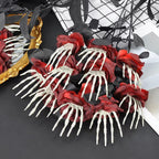 12 Pcs Halloween Black Faux Rose Artificial Flowers with Skull Skeleton Hand Purple Flower Bouquets Gothic Halloween Floral Picks Flowers Artificial 19.29 inches（Adjustable Length ）(Red)