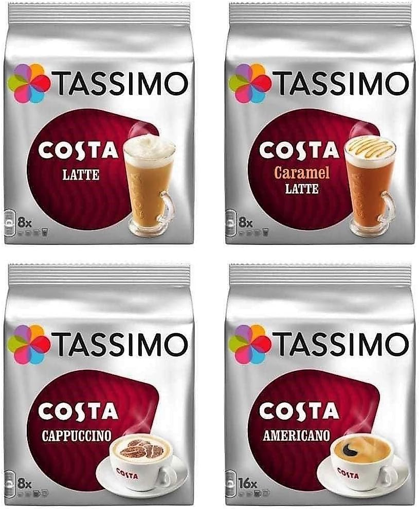 Tassimo 4 Packet Costa Coffee Mix Flavour T-Discs (16 T-Discs per Packet = 64 T-Discs in Total)