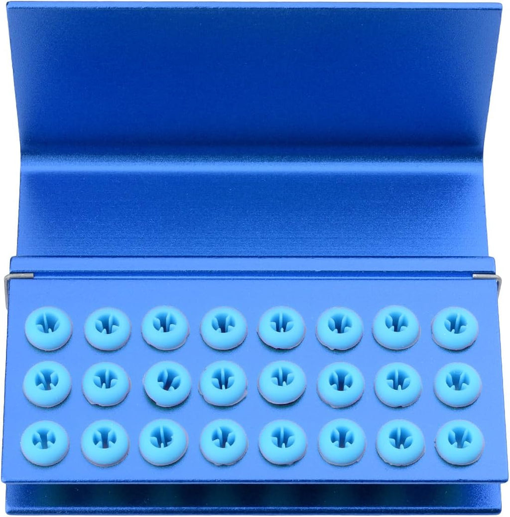 2Pcs 24 Holes Burs Holder Block Case for CA/RA＆FG Autoclavable Burs Organizer Box Sterilizer Case Blue