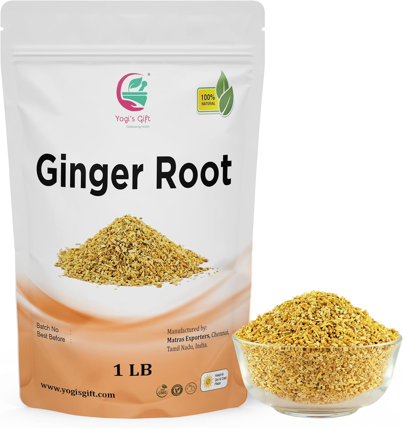 Dried Ginger Root 1 LB (16 Oz)| Cut and Sifted Dried Ginger Pieces | As Spicy as Fresh Ginger | Flavourful Indian Spice |100% Pure and Natural For Making Flavourful Tea | By Yogi's Gift®