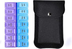 VOFOON Travel Pill Organizer 2 Times a Day, PU Leather Portable Pill Case for Women/Men, 7 Day AM PM Pill Box with Travel Pouch Medicine Organizer for Vitamins Medicine Fish Oils Supplements (Small)