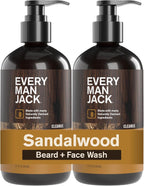 Every Man Jack Sandalwood Beard Wash - Cleanse, Soften, and Hydrate for a Healthier Beard - Made w/Naturally Derived Ingredients like Aloe Vera and Coconut - 6.7 oz - 2 Pack