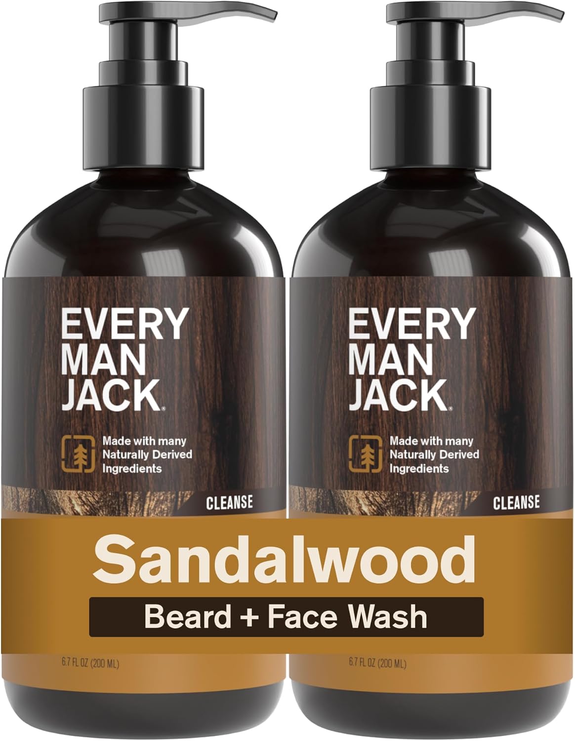Every Man Jack Sandalwood Beard Wash - Cleanse, Soften, and Hydrate for a Healthier Beard - Made w/Naturally Derived Ingredients like Aloe Vera and Coconut - 6.7 oz - 2 Pack