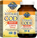 Garden of Life Vitamin D, Vitamin Code Raw D3, Vitamin D 2,000 IU, Raw Whole Food D3 Supplements with Chlorella, Fruit, Veggies & Probiotics for Bone & Immune Health, 60 Vegetarian Capsules