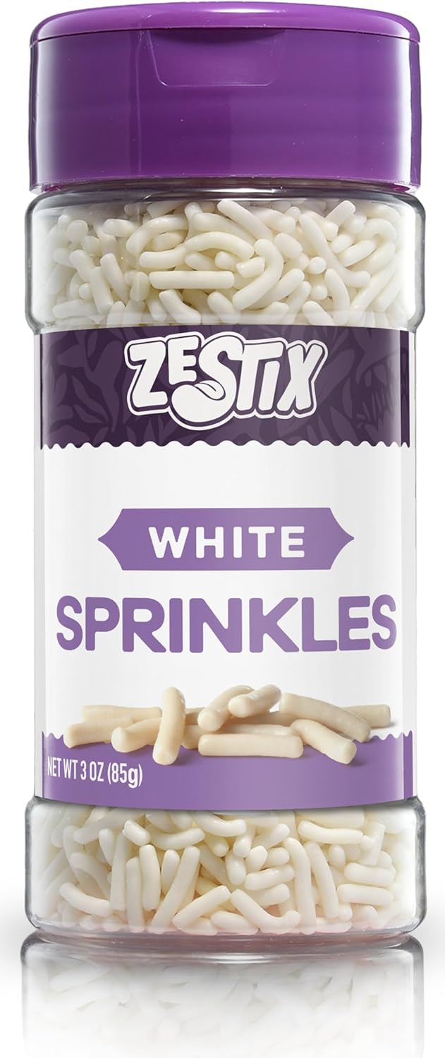 White Sprinkles 3 oz Bottle | Jimmies Sprinkles for Cake Decorating | Dessert Topping for Baking, Cupcakes, Cookies, Ice Cream, Holidays & Wedding Parties