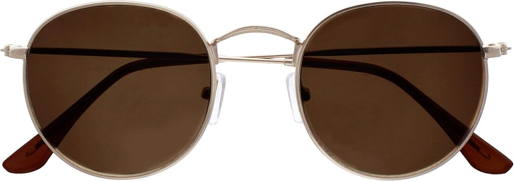 OPULIZE SOL Reading Sunglasses for Women Men,Tinted Lens with UV400 Protection,Scratch Resistant Round Metal frame with Spring Hinges, Matt Gold With Dark Brown Tips +2 (Pack of 1)