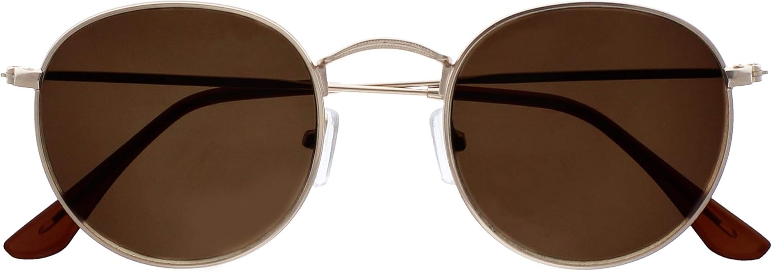OPULIZE SOL Reading Sunglasses for Women Men,Tinted Lens with UV400 Protection,Scratch Resistant Round Metal frame with Spring Hinges, Matt Gold With Dark Brown Tips +1.5 (Pack of 1)