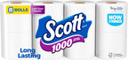 Scott 1000 Toilet Paper, 8 Rolls, Septic-Safe, 1-Ply Toilet Tissue
