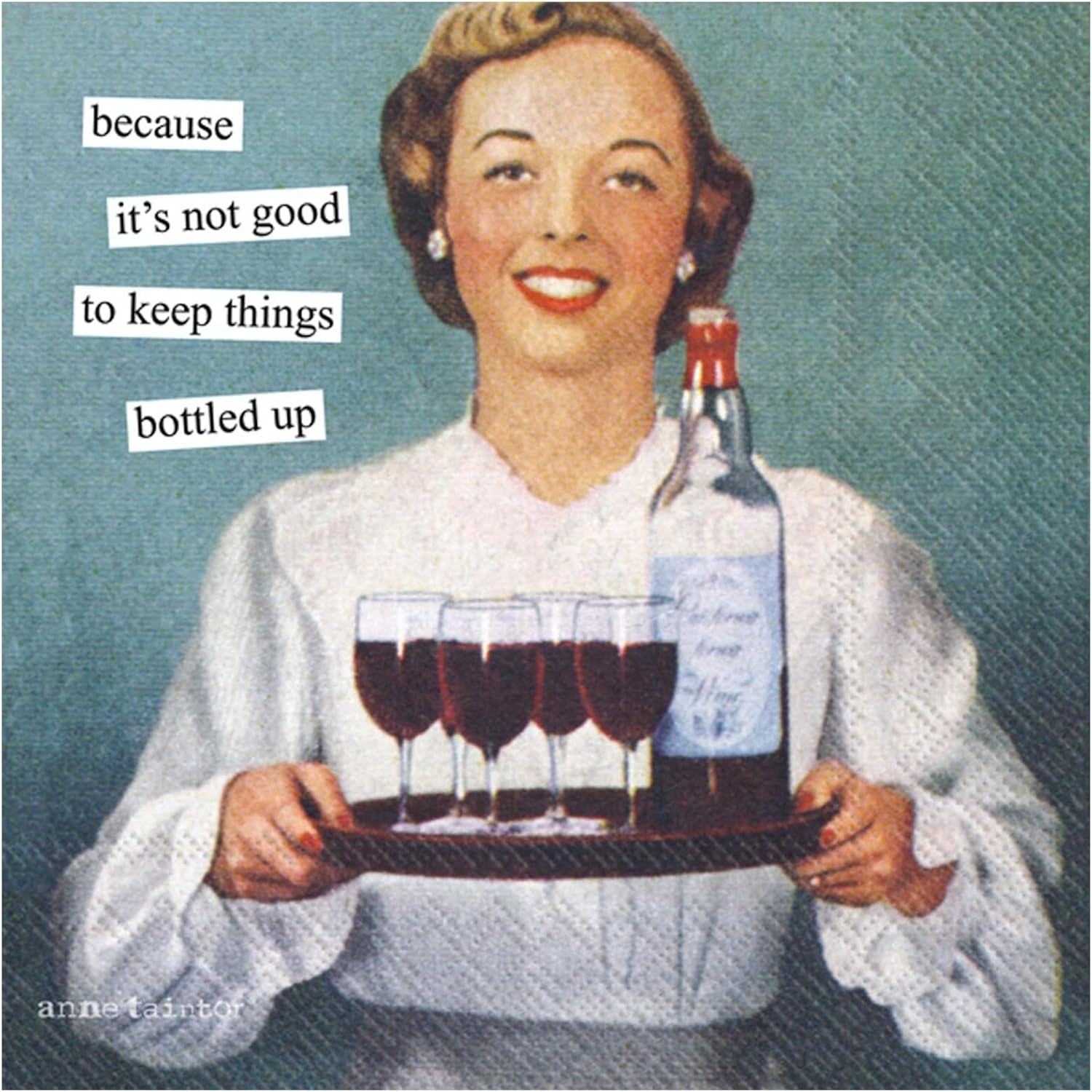 Boston International Anne Taintor 20-Count Disposable 3-Ply Retro Cocktail Paper Party Napkins, 5" x 5", Bottled Up
