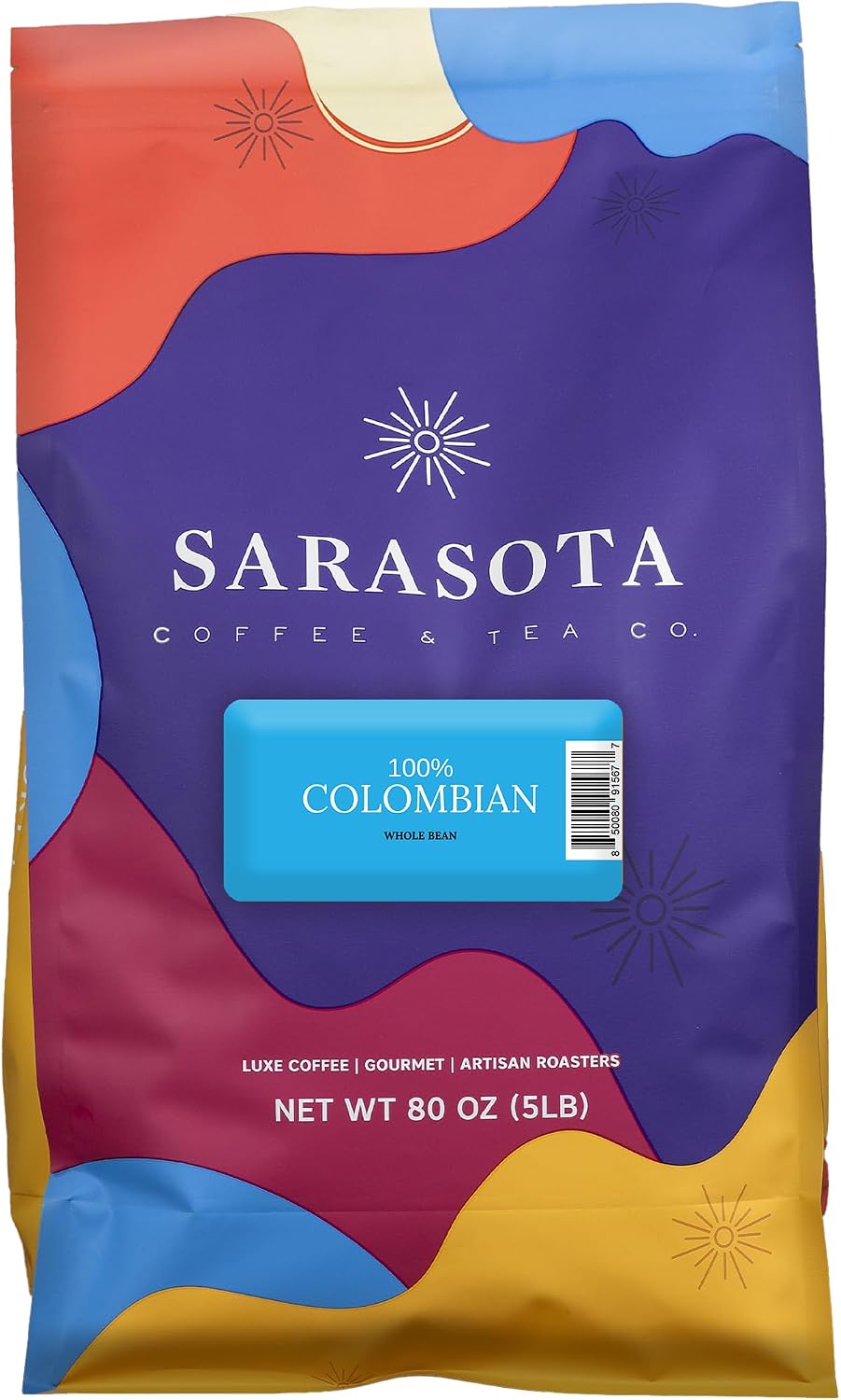 5 lb Whole Bean Coffee, 100% Colombian Coffee, Colombia Excelso, Medium Roast, Low Acid, Specialty Grade, Mold Free, 80 oz