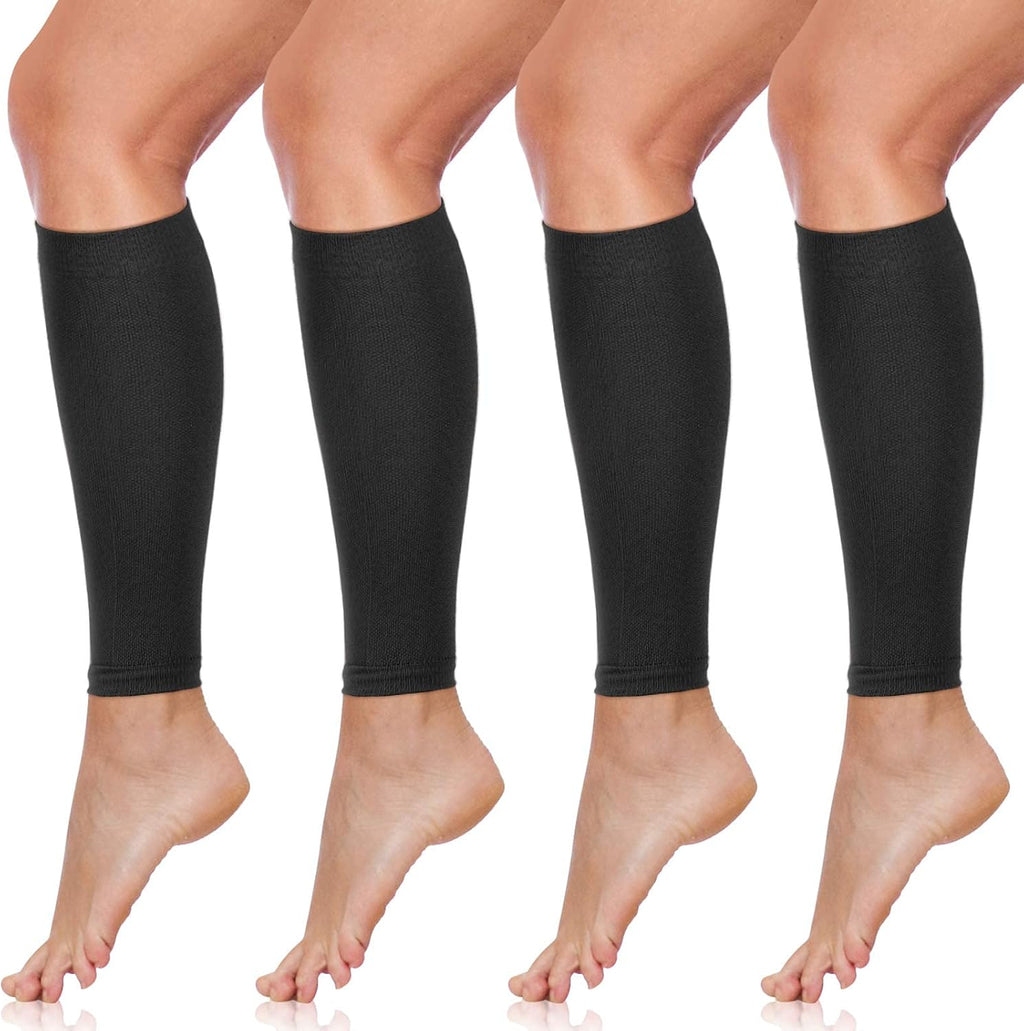SATINIOR 4 Pairs Calf Compression Sleeve Leg Compression Sock Calf and Shin Support Relieve Calf Pain for Men Women Youth for Running, Cycling, Walking Black, Large