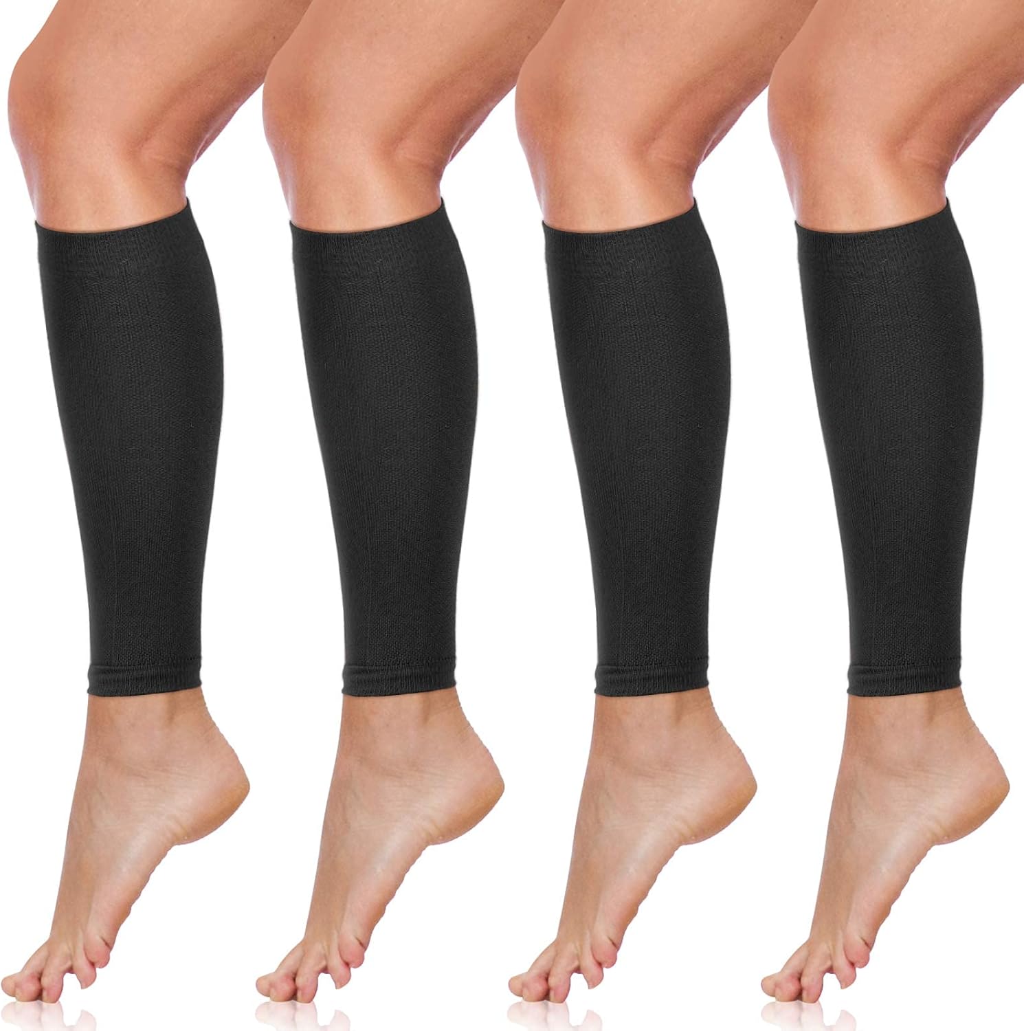 SATINIOR 4 Pairs Calf Compression Sleeve Leg Compression Sock Calf and Shin Support Relieve Calf Pain for Men Women Youth for Running, Cycling, Walking Black, Medium