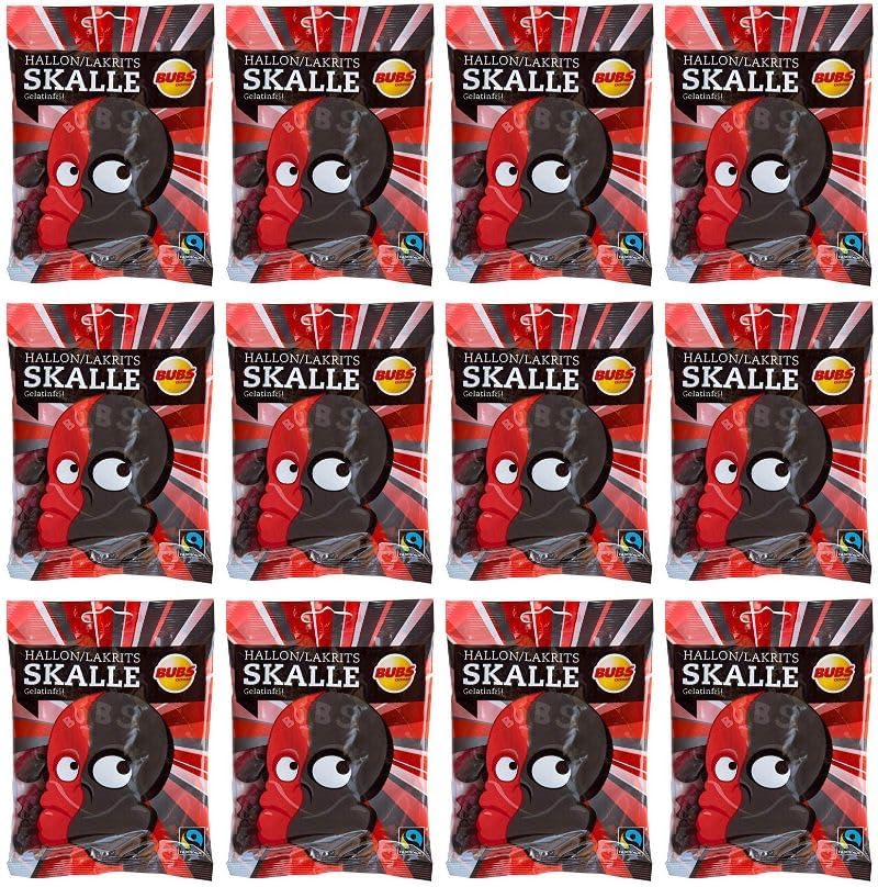 Bubs Skull Raspberry Liquorice 12 Packs of 90g