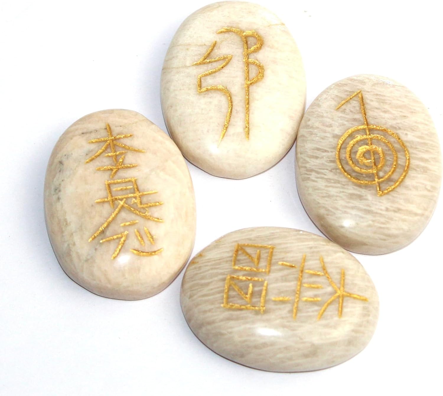 Jet International Moonstone Oval Usui Reiki Healing Set Chakra Balancing Meditation Gemstone Spiritual Energized Positive Mental Peace Prosperity Growth Bonding Relationship De-Stress Anxiety