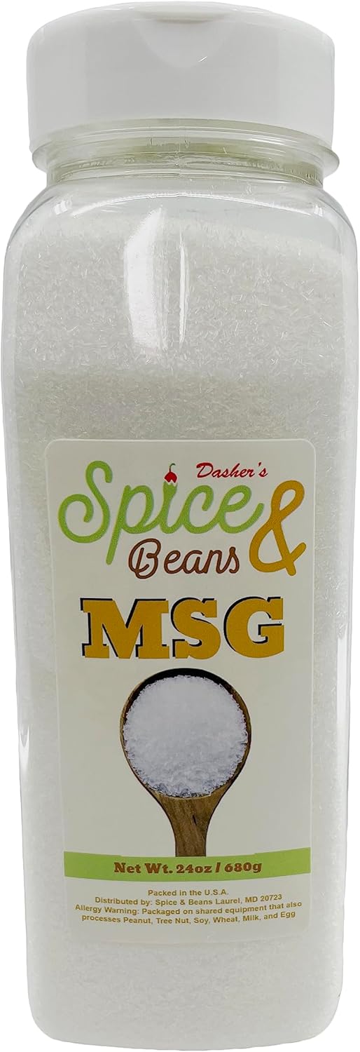 MSG Seasoning Powder | Monosodium Glutamate | Easy Shake Jar | Non-GMO | by Dasher's Spice & Beans | 24 oz.