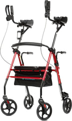 ELENKER Upright Walker, Stand Up Rollator Walker with Padded Seat and Backrest, Lightweight, Compact Folding, Fully Adjustment Frame for Seniors, Red