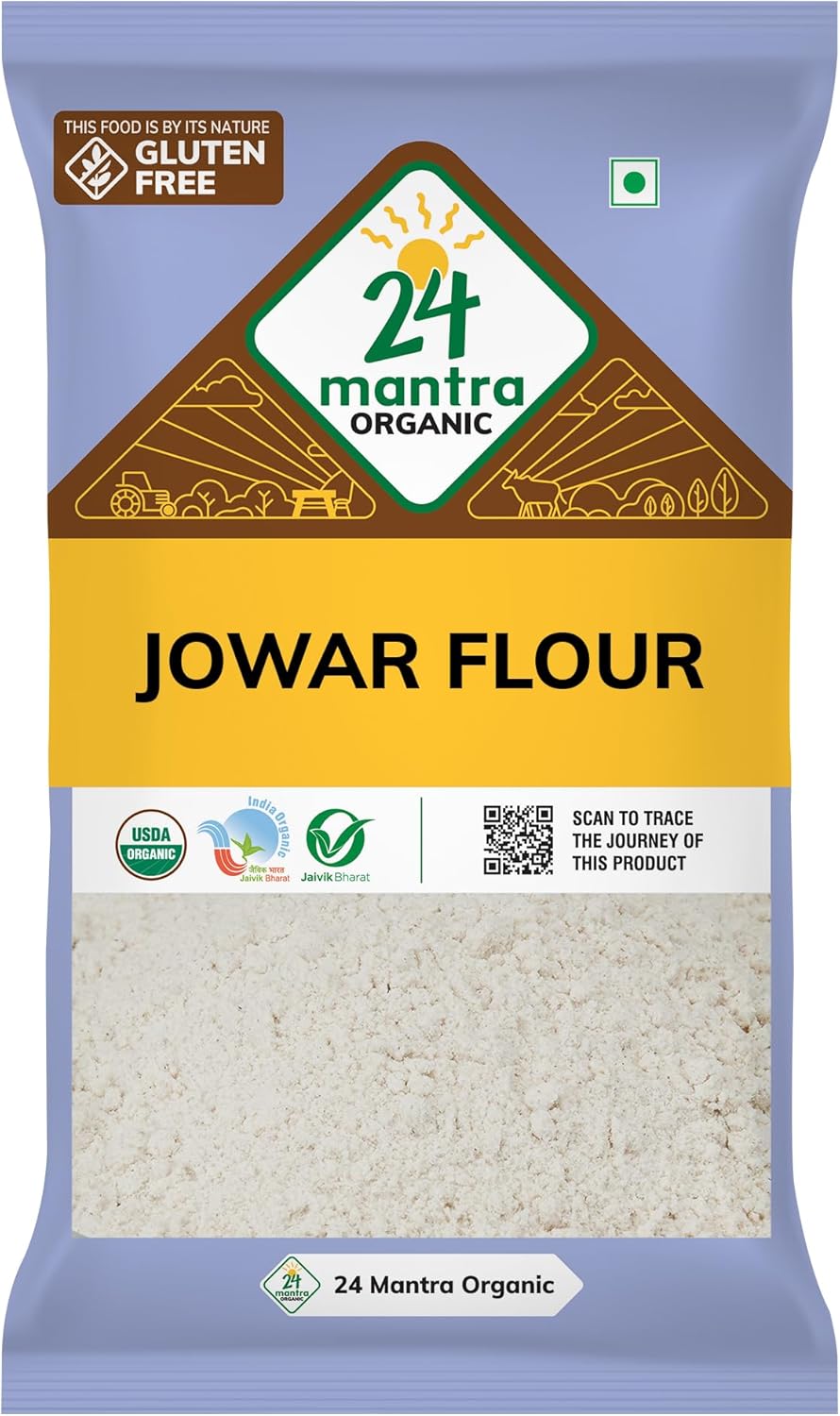 24 Mantra Organic Jowar Flour/Sorghum Flour/Jonna - Chemical Free & Pesticides Free | Healthy Alternative To Regular Flours | Naturally Gluten-Free (500 G (Pack Of 1))