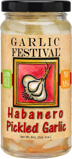 Garlic Festival Foods Habanero Pickled Garlic Cloves in a Jar - Habanero Pickled Garlic - Fresh Garlic Cloves for Cooking - Freshly Made - Subtly Infused, Pre-Prepared Garlic - Net Wt. 8 oz.