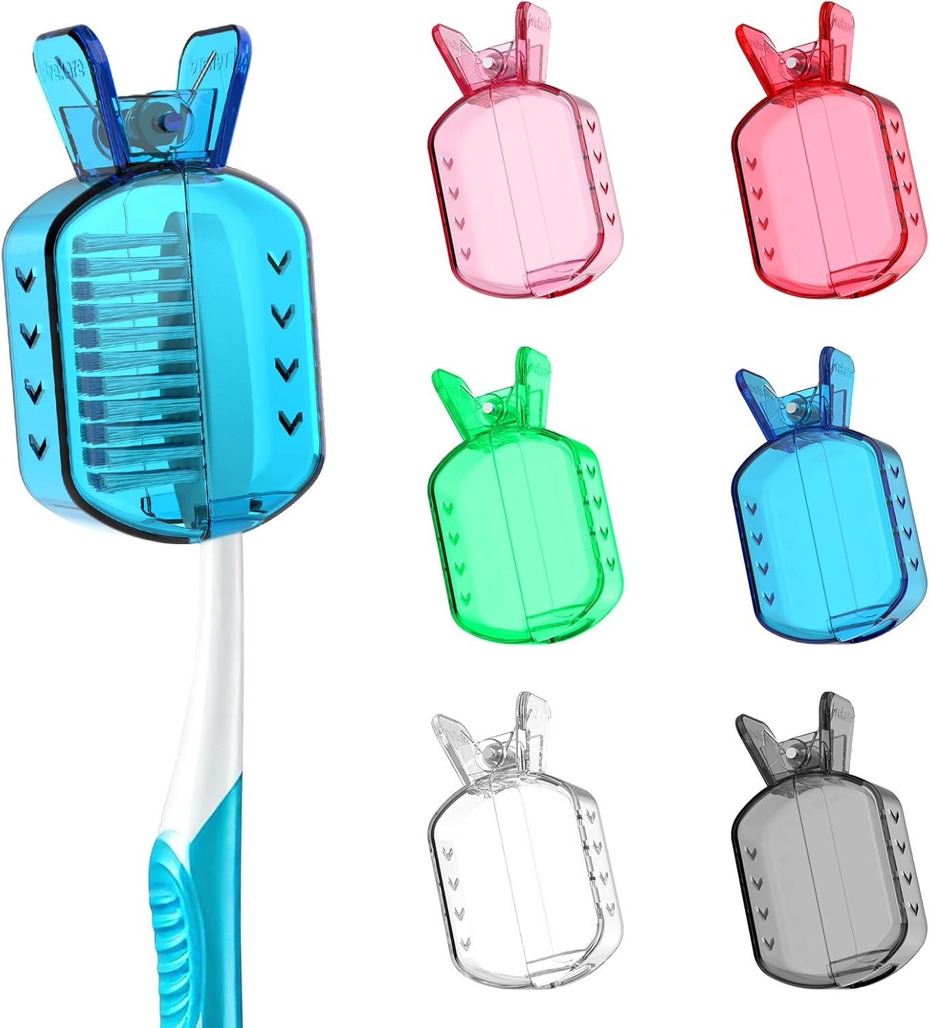 Frekare Toothbrush Covers Caps, Clip-On Toothbrush Protector for Household Travel, Brush Head Pod Case Fits Most Manual and Electric Toothbrushes, 6 Count (Transparent without Glitter)