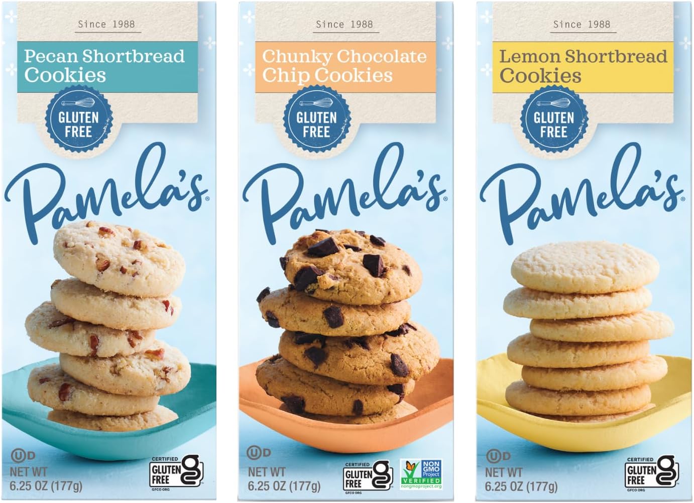 Pamela's Traditional Cookies, Chunky Chocolate Chip, Pecan Shortbread, & Lemon Shortbread, 6.25 Oz Each (Variety Pack)
