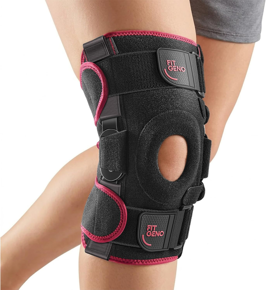 Fit Geno Hinged Knee Brace for Women: Adjustable Knee Brace with Side Stabilizers - Breathable Compression for Meniscus Tear, Arthritis, Knee Pain Relief, Injury Recovery, Running, Sports (Medium)