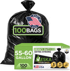 Veska 55-60 Gallon Trash Bags Heavy Duty (MegaValue 100 Bags w/Ties) 50-60 Gallon Large Black Garbage Bags Heavy Duty | Large Black Trash Bags for Commercial, Lawn and Leaf Bag