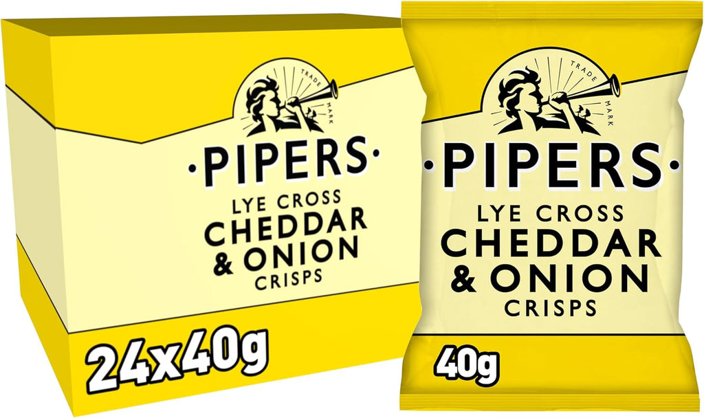 Pipers Crisps Lye Cross Cheddar and Onion (Pack of 24)