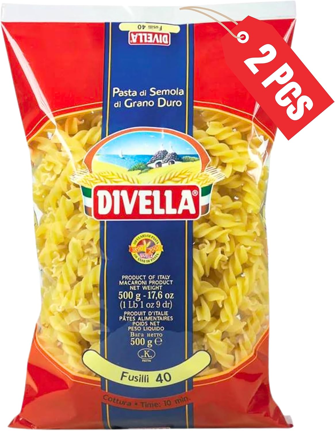 Divella Fusilli Pasta #40, 16 oz. (Rotini Pasta - Pack of 2) - Authentic Italian Pasta Made with Durum Wheat Semolina, Perfect 'Al Dente' Texture for Every Dish