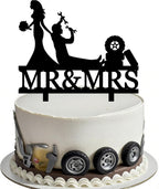 Funny Repairman Wedding Cake Topper Repairman Couple Car Enthusiasts Automobile Repair Theme Cake Decor Mr&Mrs Cake Topper For Wedding Engagement Anniversary Bridal Shower Party Supplies