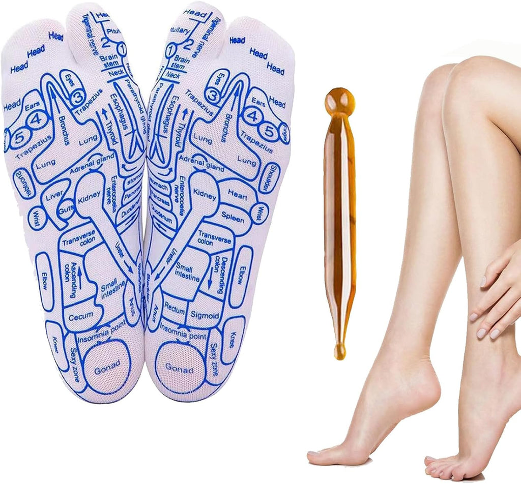 Serenity Steps Reflexology Socks Set, Acupressure Reflexology Socks with Massage Tool, Five Toe Separate Socks Foot Reflexology Socks for Women and Men, Beginner Acupoint Massage Tools (Women-Set B)