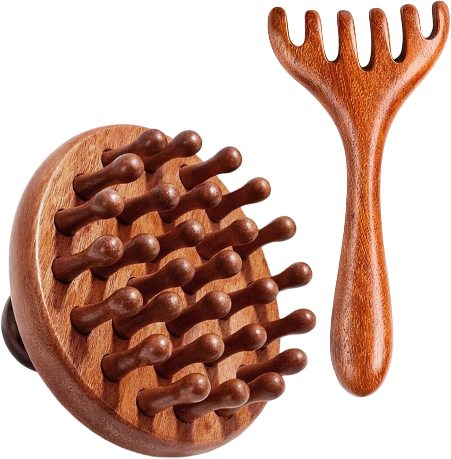 2Pcs Bamboo Scalp Massager Set, Wooden Scalp Massager, Hair Massager Scalp Suitable for Head Relaxation and Hair Care