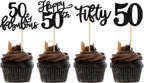 Rsstarxi 24 Pack Glitter 50th Birthday Cupcake Toppers Fifty 50 Fabulous Cupcake Picks Decorations for Happy 50th Birthday Wedding Anniversary Party Cake Decorations Black