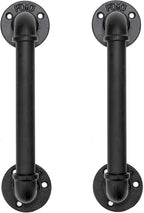 FOYO Set of 2 Industrial Pipe Door Pull Handle, Grab Bar, Towel Bar, Antique Rustic Cast Iron Handrail - Matte Black, 12 Inch