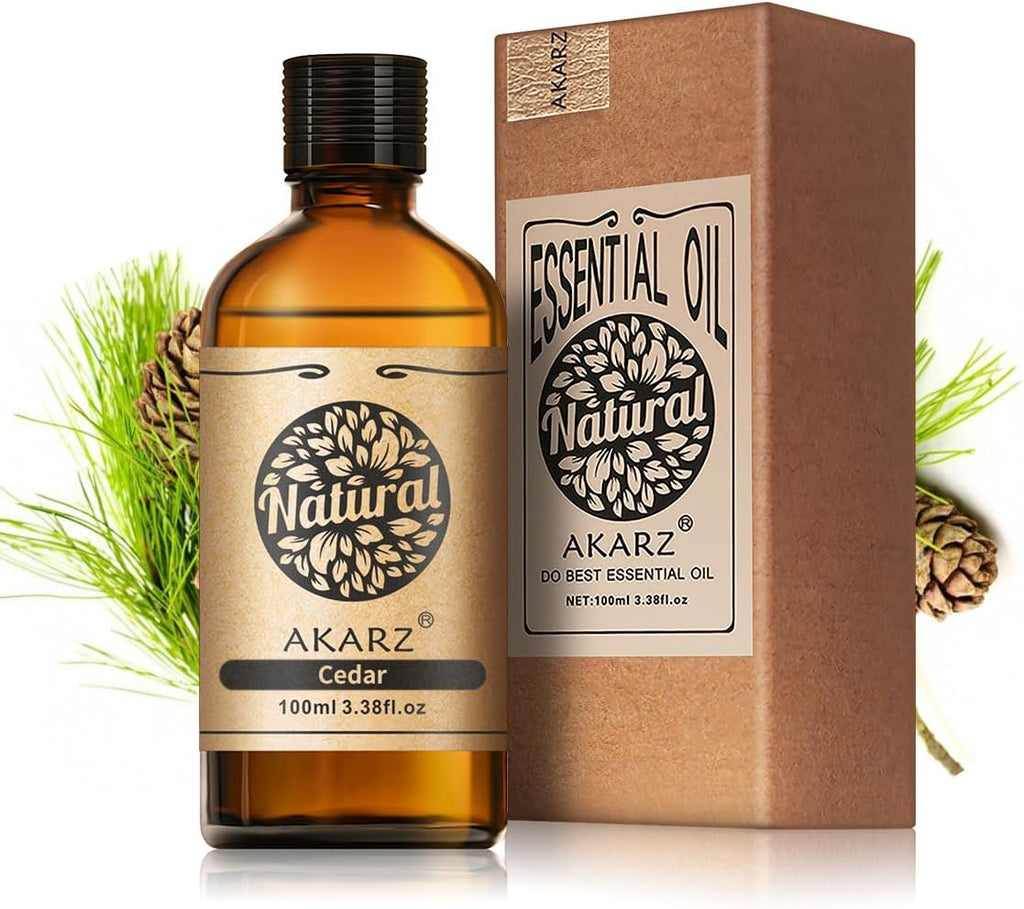 AKARZ 100ml Cedar Essential Oil Natural Cedar Oil Pure for Candle Making,DIY Skincare Products Massage,Home Spa Relaxation