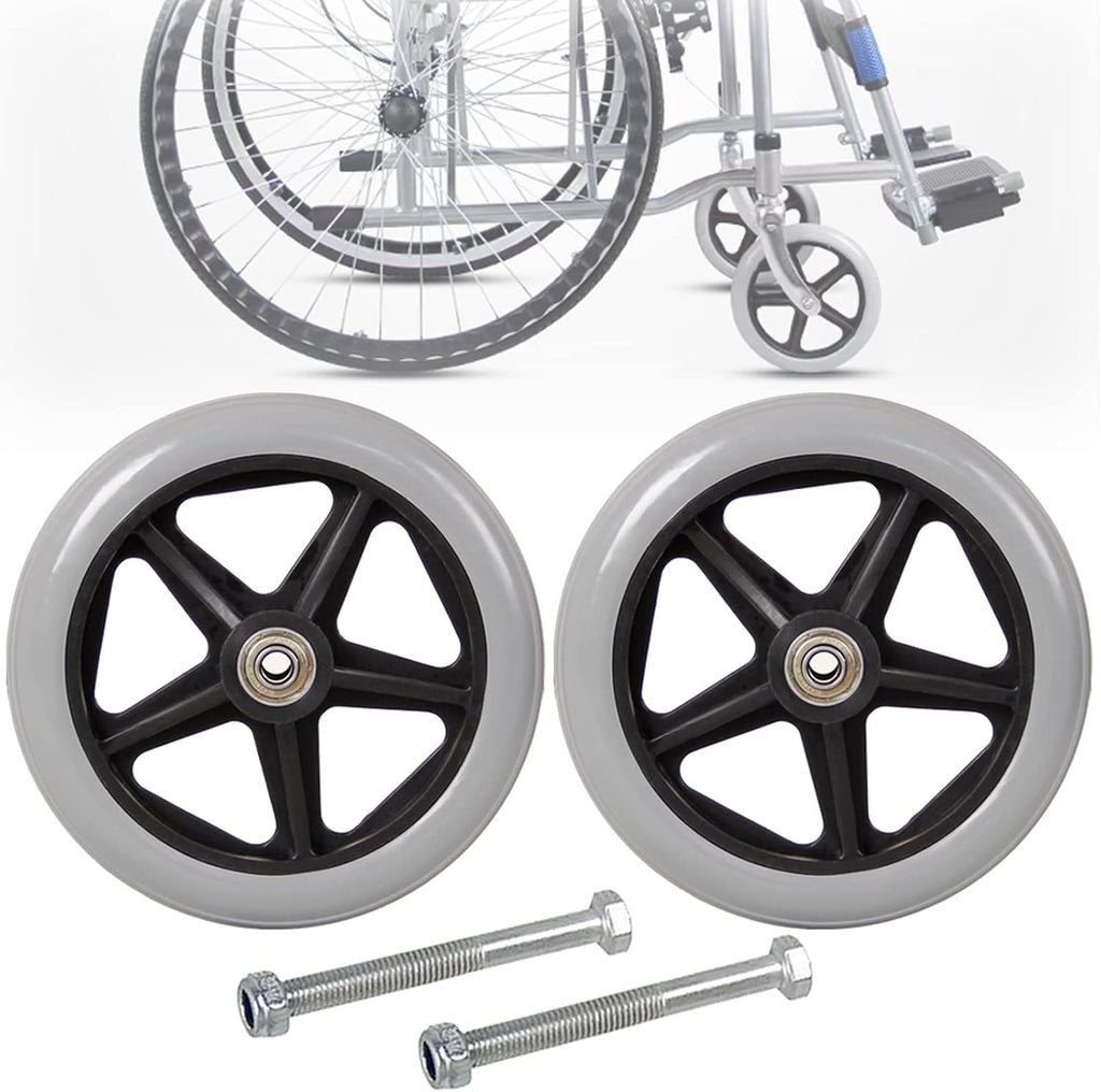 LIGUOYI 2 Pcs Wheelchair Front Caster, 6" 7" 8" Front Wheel & Solid Tyre, 2" (50 Mm) Hub Width, Wheel Replacement for Wheelchair, Replacement Rollator Accessories, Anti-Slip Rubber Wheel