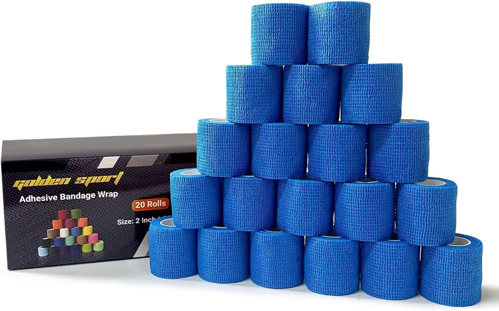 20 Pack Self Adhesive Bandage, Blue Athletic Tape, 2" x 5 Yards Elastic Cohesive Bandage Wrap, Breathable Self Adherent Wraps for Thumb, Finger, Sports, Wrist, Ankle and Swelling