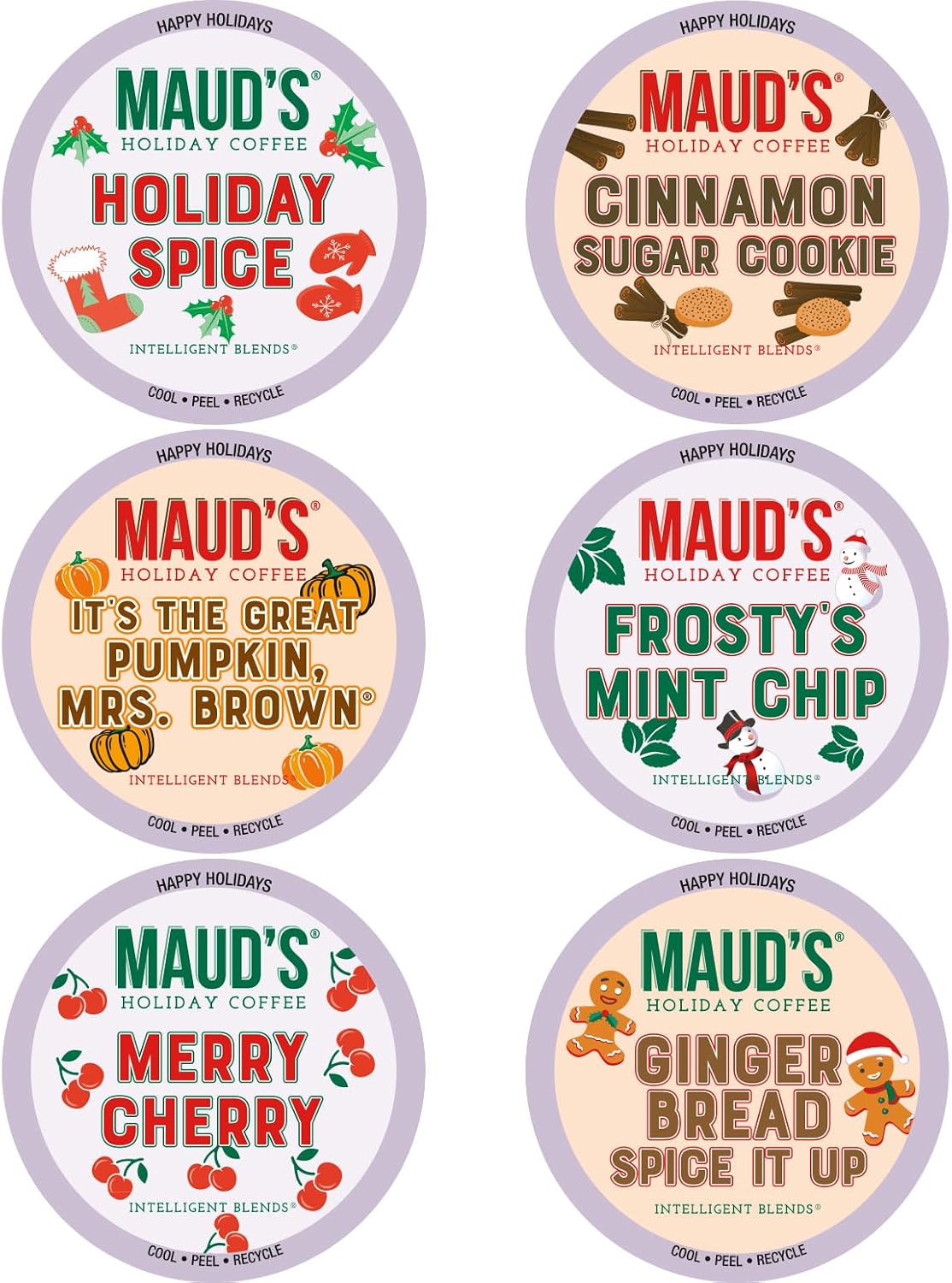 Maud's Holiday Blend Coffee Pods Variety Pack, 42 ct, 6 Assorted Flavors, Medium Roast Coffee in Single Serve Pods – 100% Arabica Coffee, Compatible with Keurig K Cups Maker