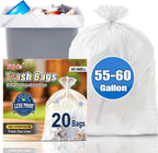 Teivio Large Clear Trash Bags 55-60 Gallon 20 Counts Fit 50,55,60,Gal All Purpose Garbage Bags, Extra Large Lawn and Leaf Bags Outdoor Trash Can Liner, Drum Liners, Workshops, Backyard