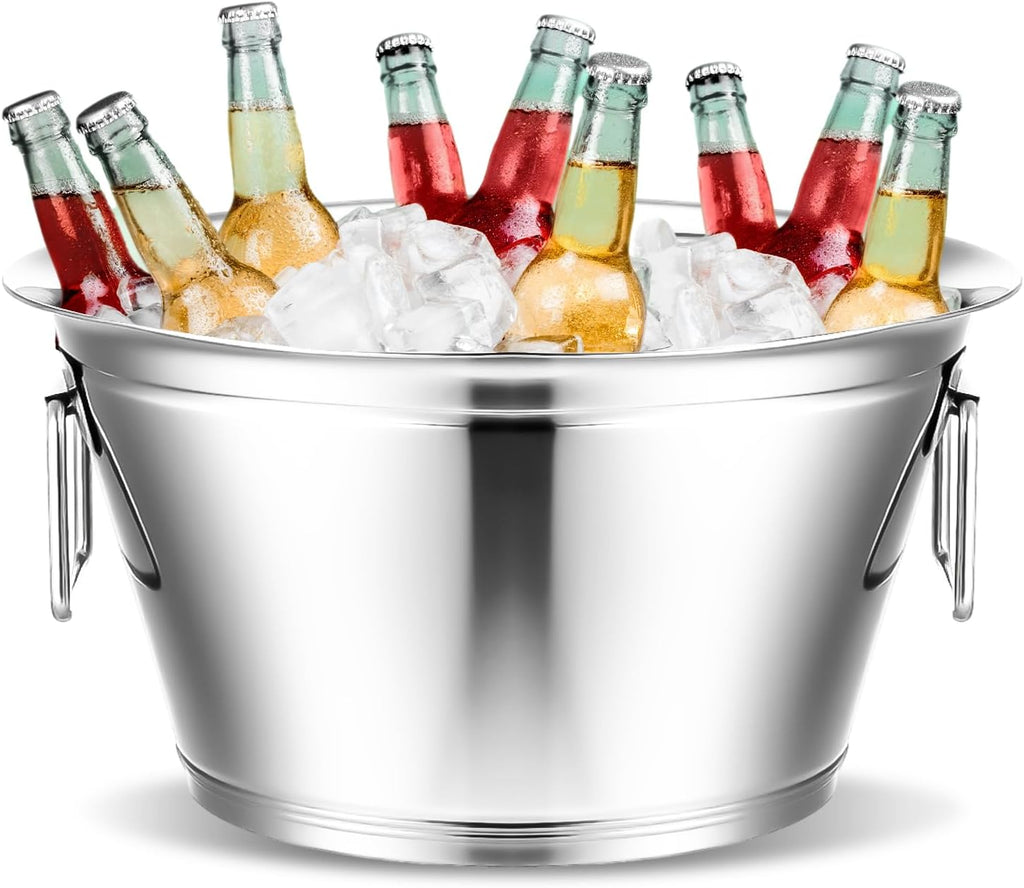 Maxdot Stainless Steel Beverage Tub Large Champagne Buckets 20-Quart 5-Gallon Insulated Ice Bucket for Parties with Double Hinged Handles Heavy Duty Drink Cooler Tub Wine Beer Chiller for Parties