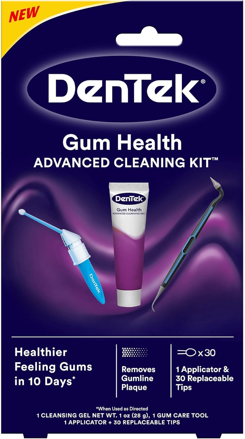 Dentek Gum Health Advanced Cleaning Kit, Oral Care Hygiene Kit with Gum Stimulator Tool & Cleanser and Plaque Scraper for Teeth, Dental Tools for Clean & Healthy Gums