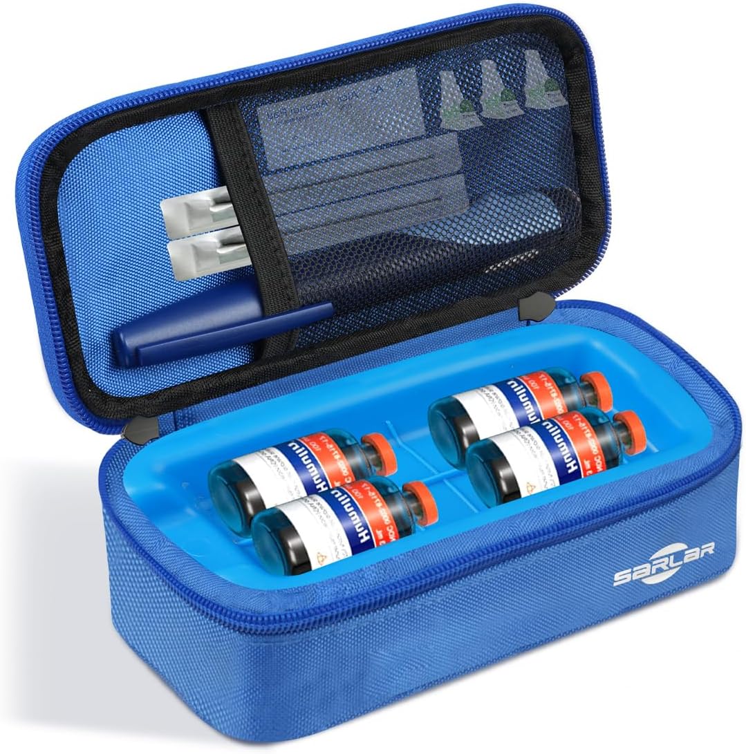 sarlar Insulin Vial Cooler Travel Case, TSA Approved Diabetic Supplies Storage Bag with Ice Brick, Insulin Pen and Vial Bottle Cooling Protector Organizer, Carrying Case for Daily Life and Trips, Blue