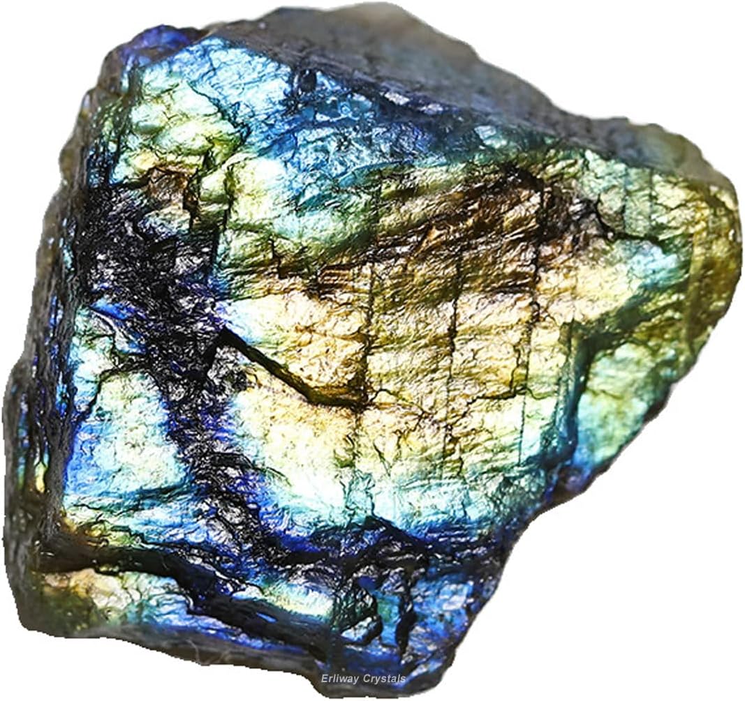 Erliway 1PC Large Raw Labradorite Crystal Stone, 0.22-0.44 lbs Labradorite Natural Rough Stones for Cabbing,Tumbling, Polishing, Healing Reiki Meditation, Fountain Rocks, Home Decoration