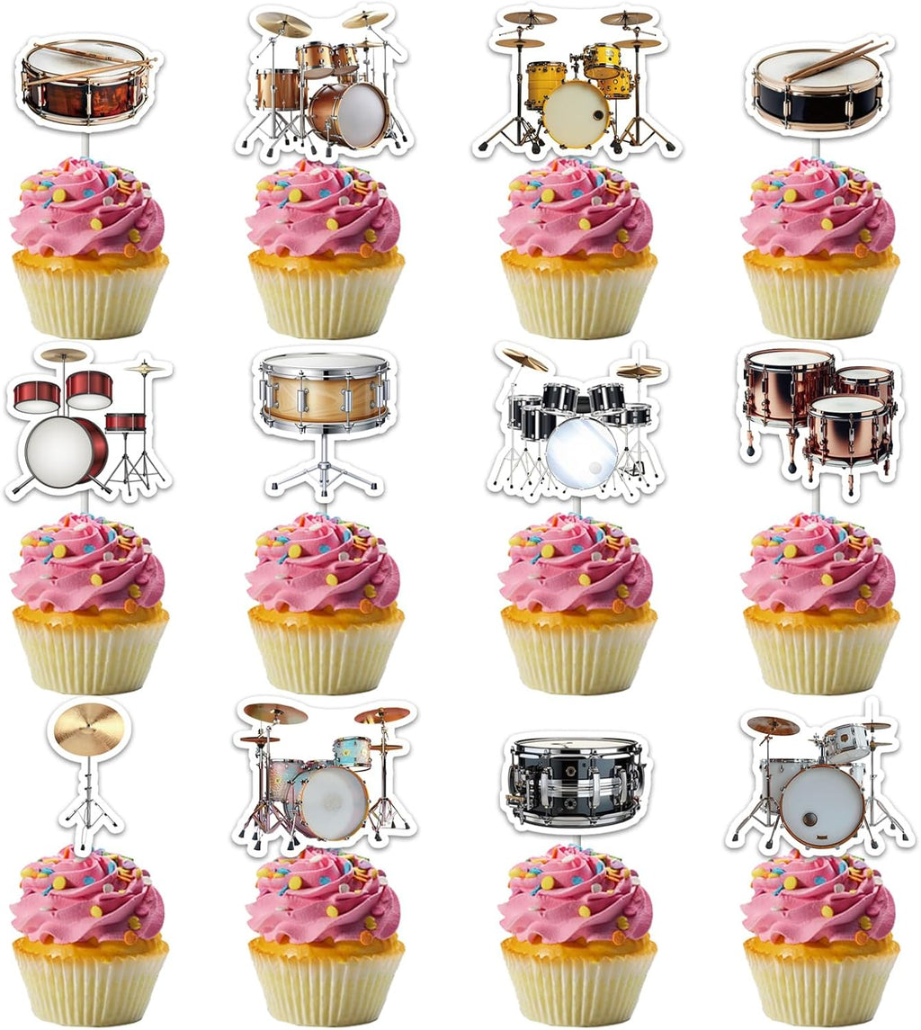12PCS Drum Set Cake Toppers Music Themed Party Cake Decors Birthday Baby Shower Cupcake Topper Party Supplies
