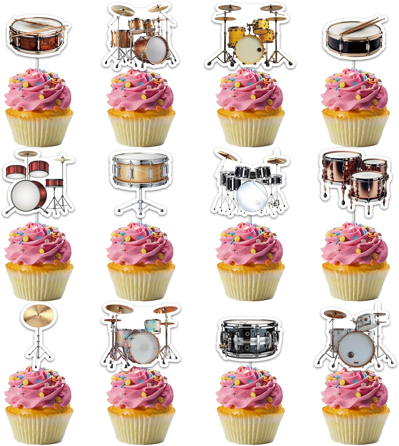 12PCS Drum Set Cake Toppers Music Themed Party Cake Decors Birthday Baby Shower Cupcake Topper Party Supplies