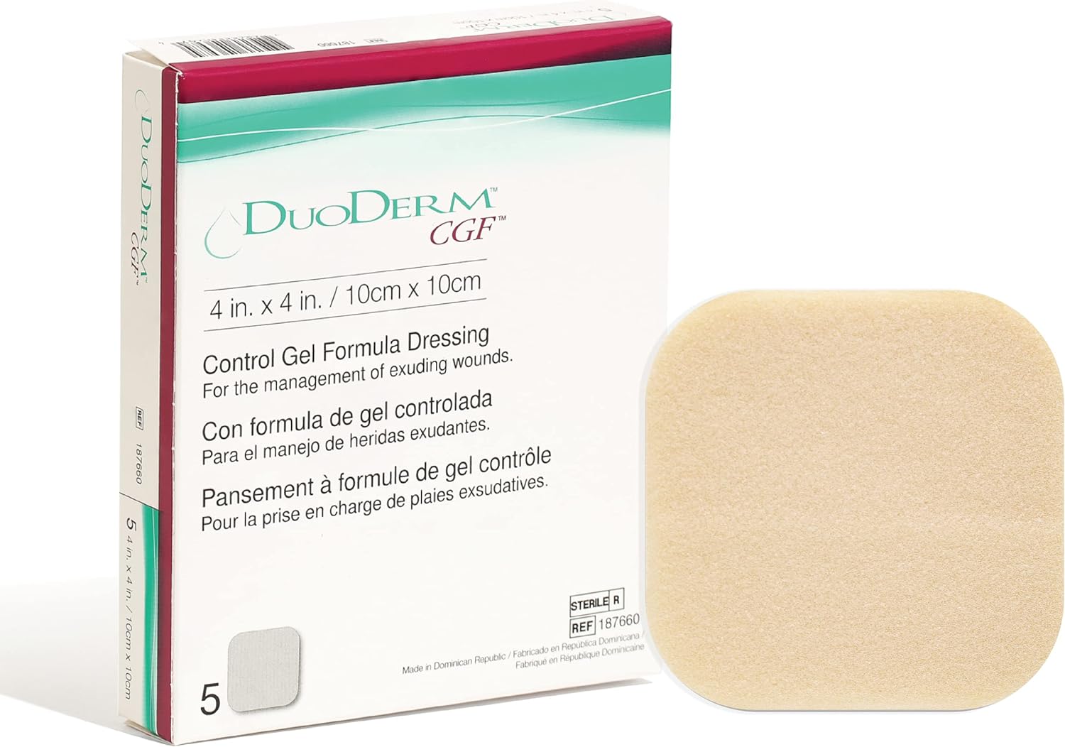 ConvaTec DuoDERM Control Gel Formula 4"x4" Hydrocolloid Sterile Adhesive Dressing for Partial and Full-Thickness Wounds, Medical Grade, Latex-Free, Waterproof, Square, Beige, 5ct Box (2 Pack)