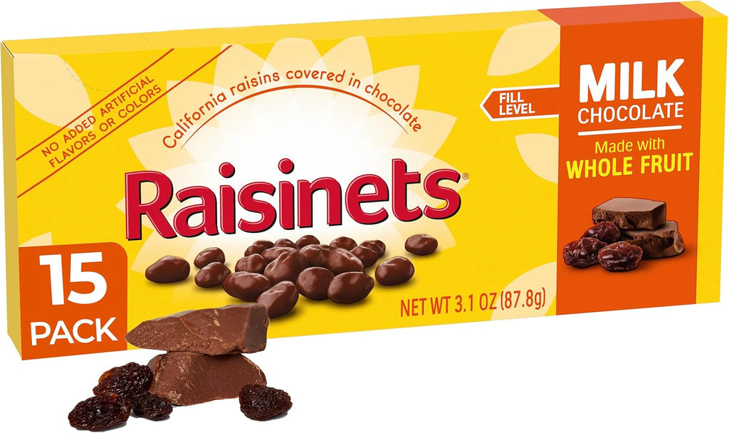 Raisinets Milk Chocolate Covered Raisins, Gluten-free California Movie Theater Candy Box, 3.1 oz, Bulk 15 Pack