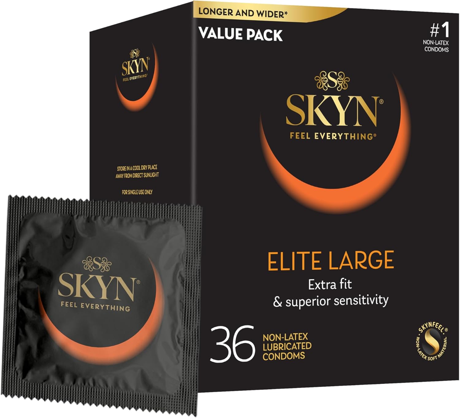 SKYN Elite Large Condoms – 36 Count – Ultra-Thin, Lubricated Latex-Free Condoms, Longer and Wider for a More Comfortable Fit
